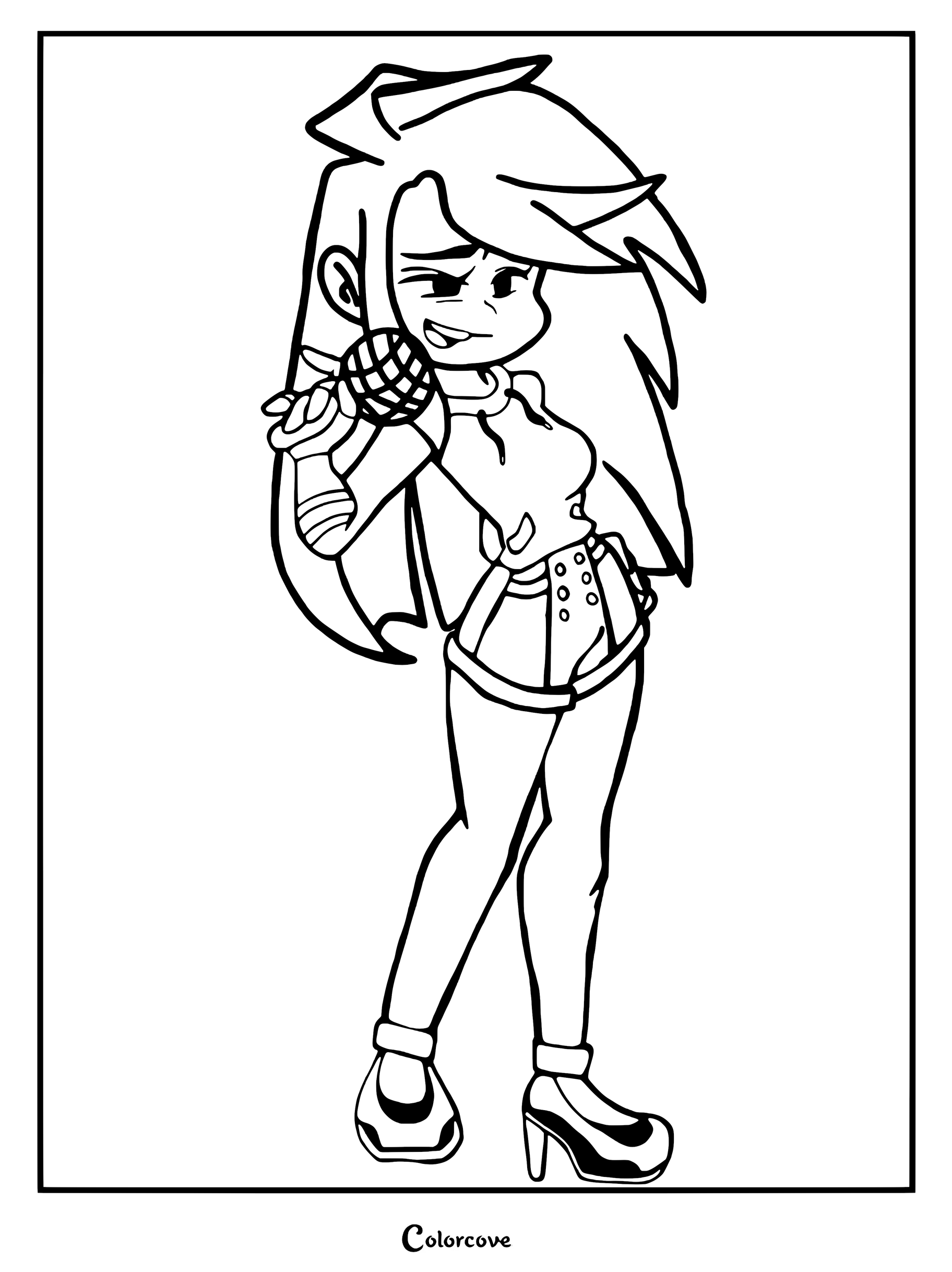 Coloriage d'Ayana, l'ex-petite amie populaire créée par les fans pour le jeu de rythme Friday Night Funkin, tenant un micro.