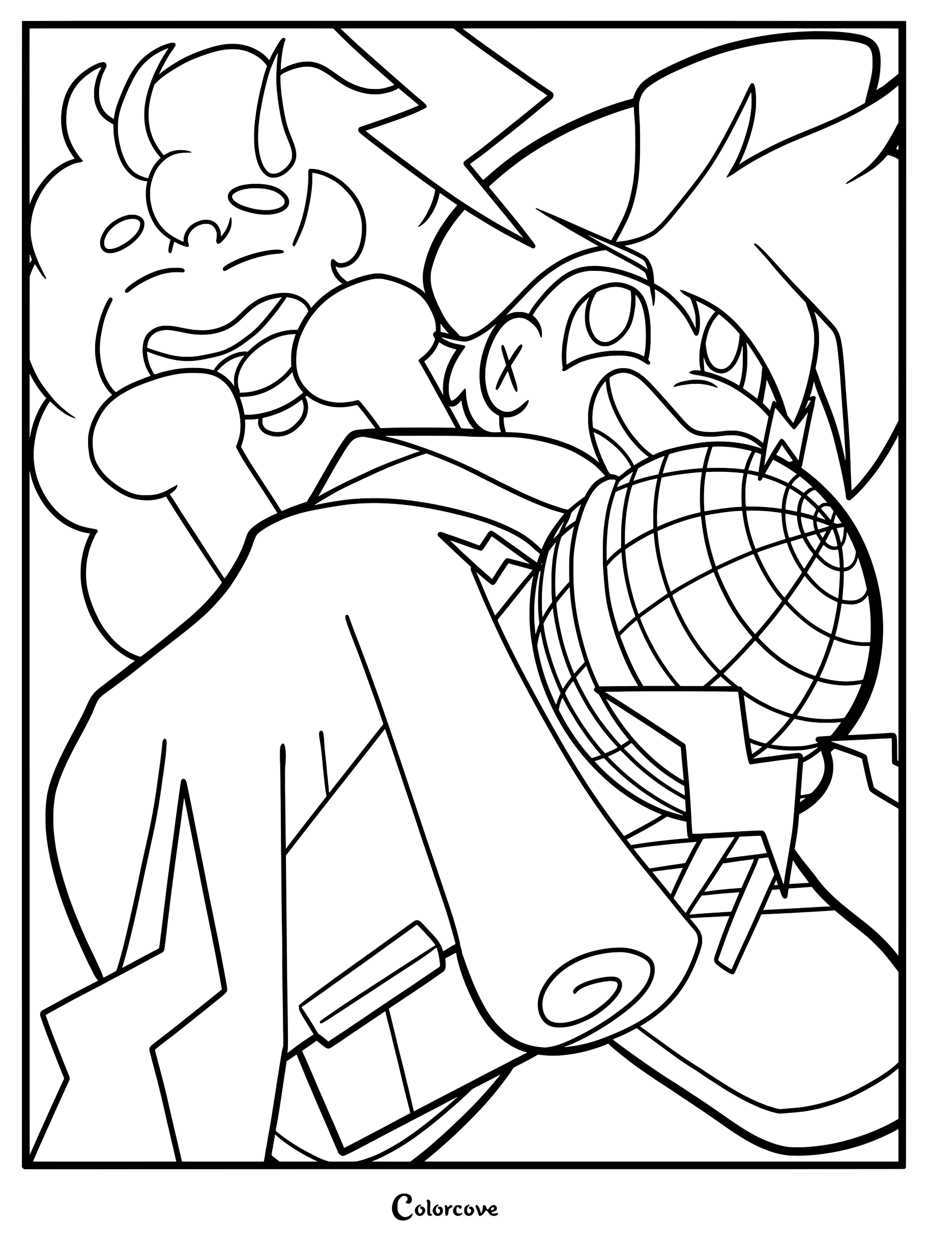 Un coloriage Friday Night Funkin montrant Boyfriend chantant aux côtés de Spirit.