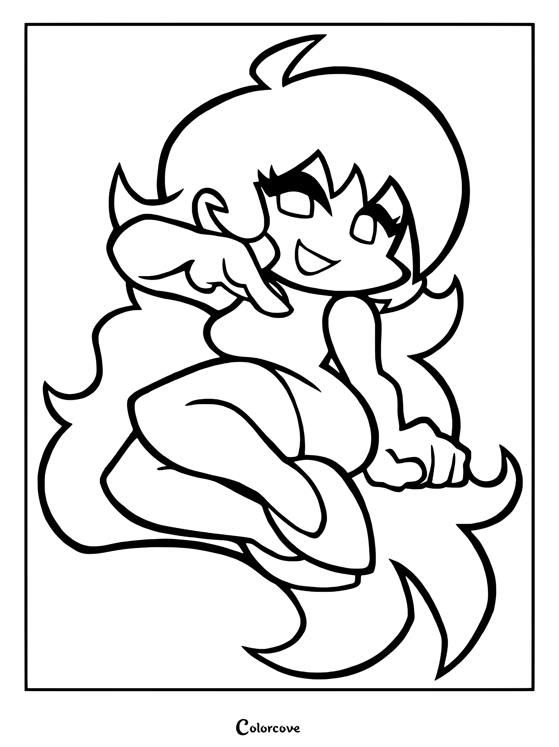 Girlfriend assise et pointant du doigt dans ce coloriage Friday Night Funkin.
