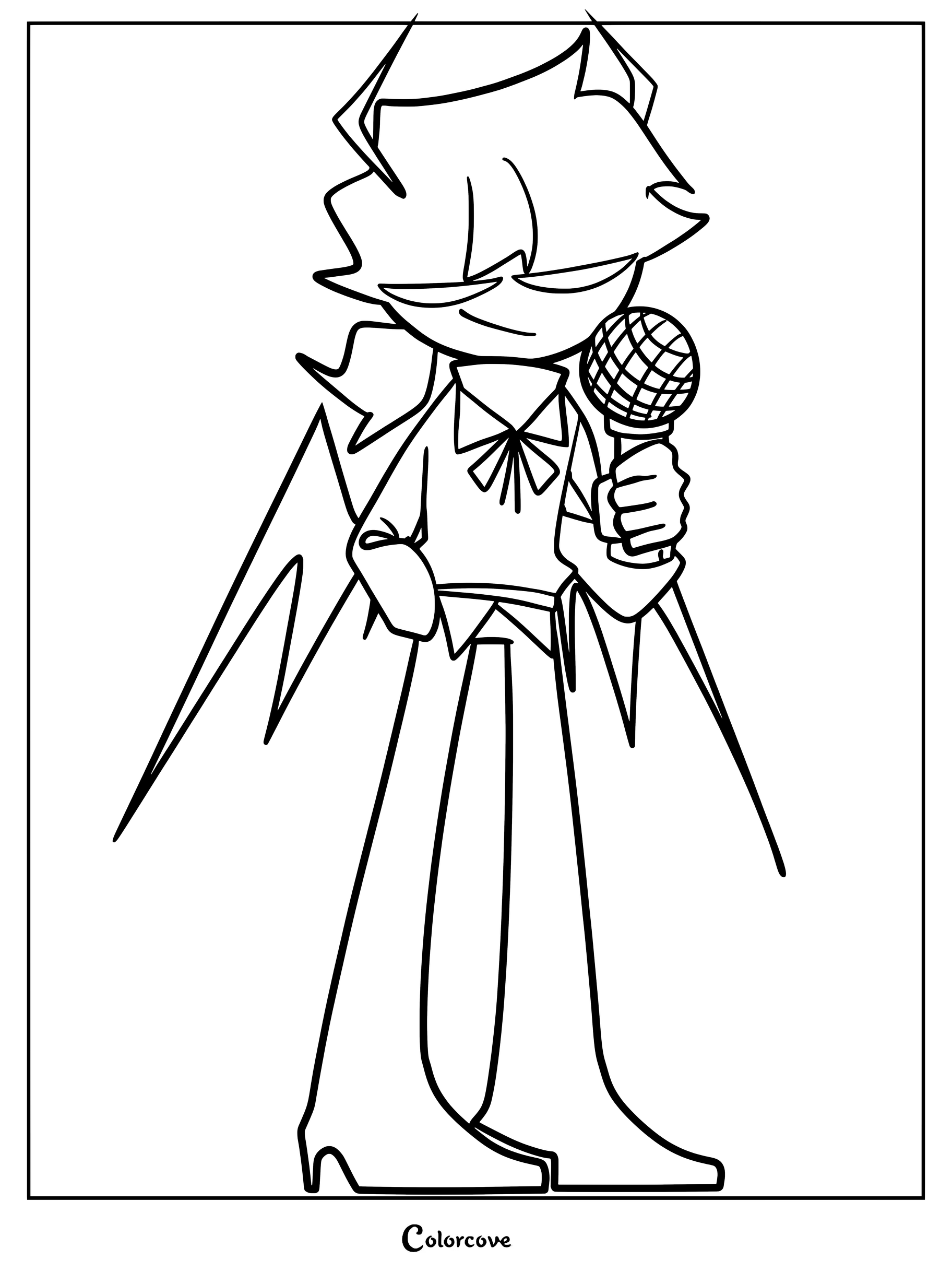 Coloriage de Selever de Friday Night Funkin tenant un micro