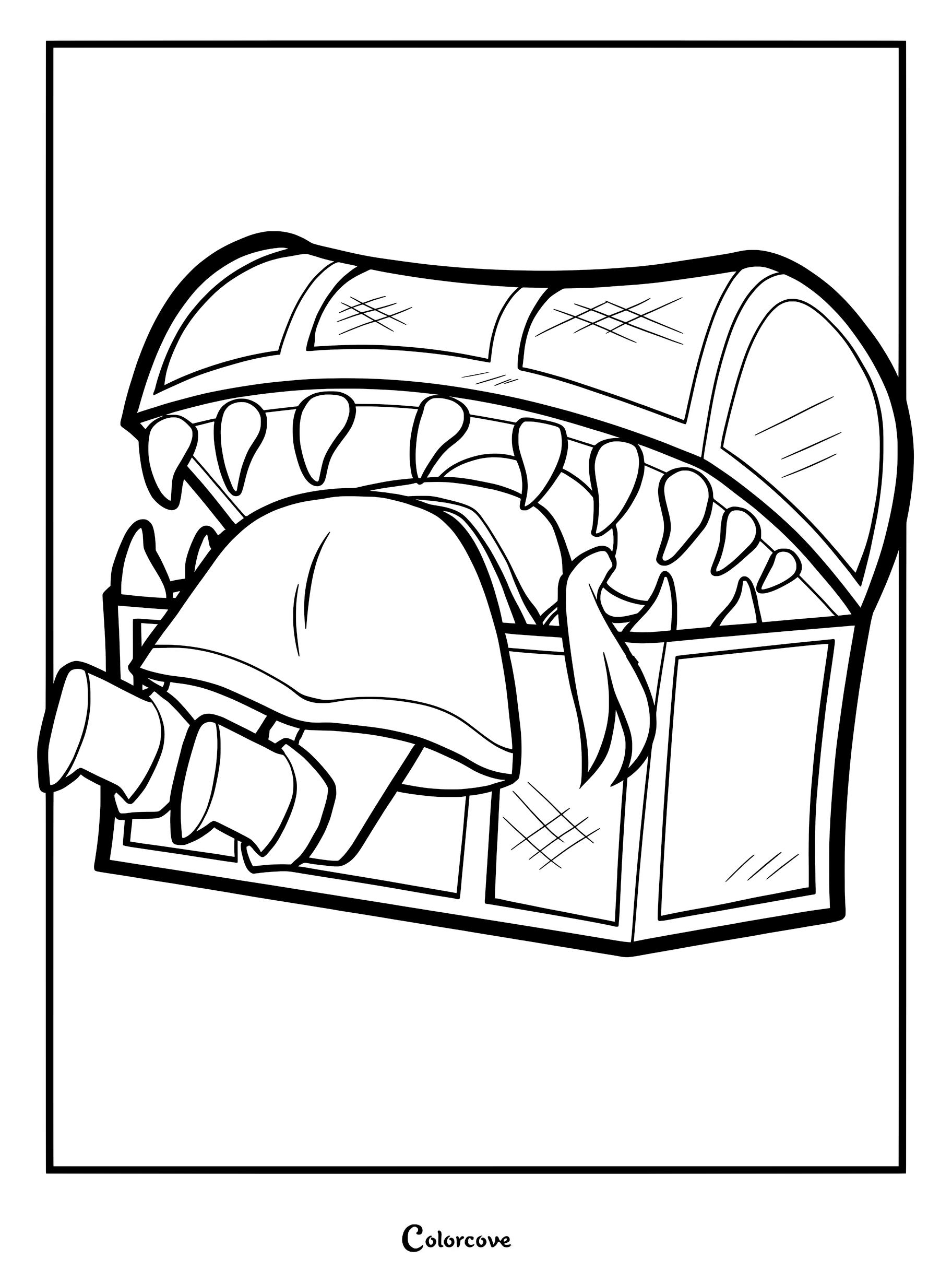 Frieren from Frieren Beyond Journey's End being consumed by a mimic monster in this printable coloring page.