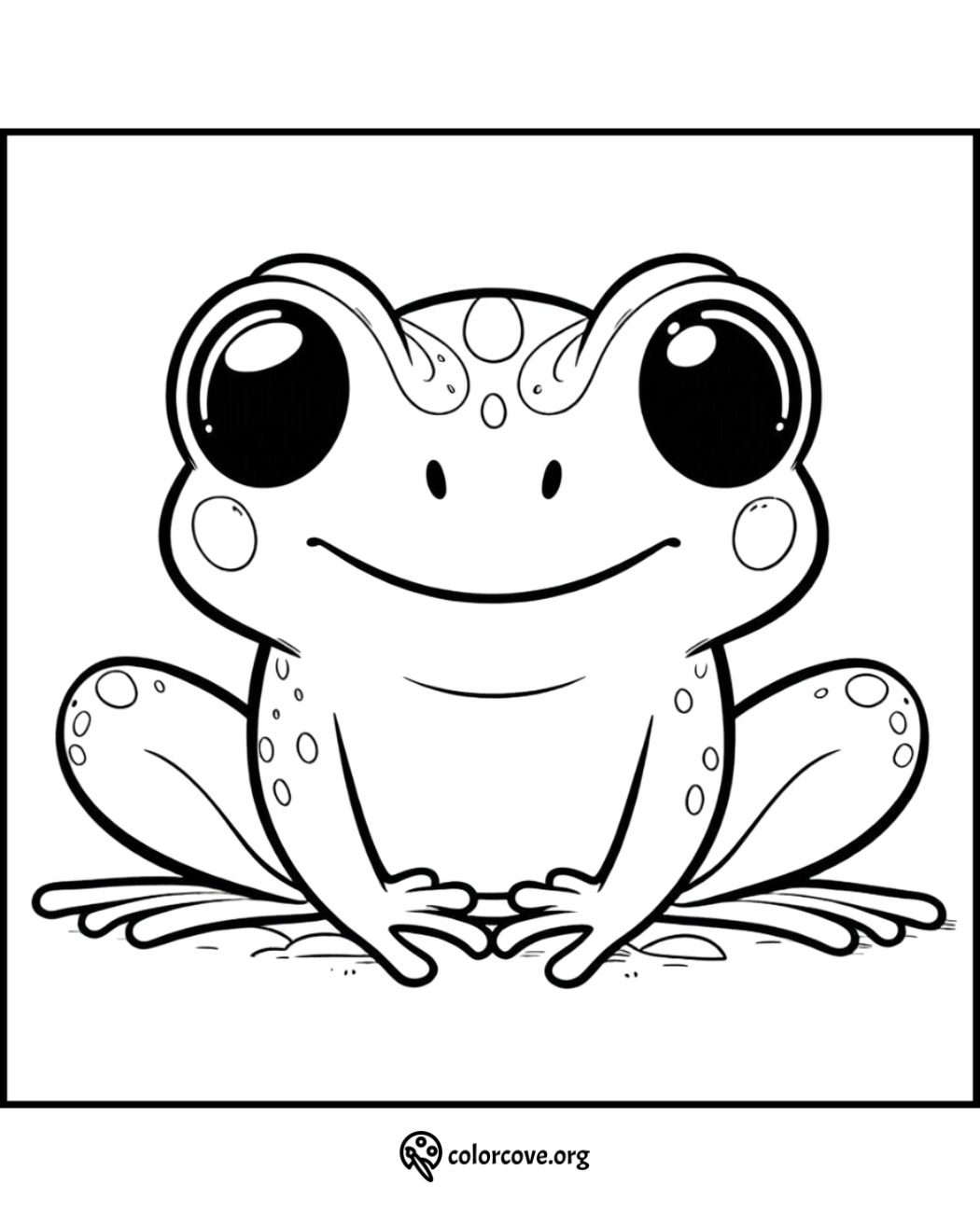 Adorable frog coloring page with big eyes and spots, perfect for kids and adults to color and enjoy. Downloadable at colorcove.org.