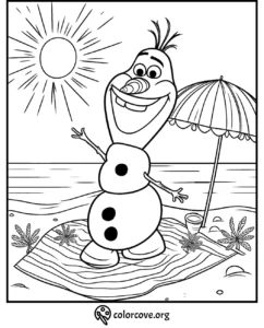 Princess and reindeer on icy landscape with castle and mountains, children's coloring page from colorcove.org.