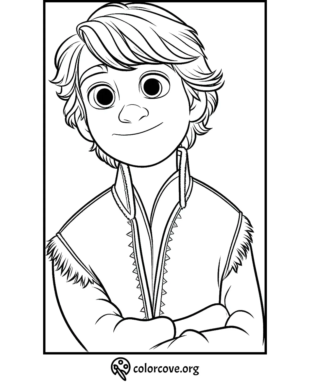 Character with wavy hair and crossed arms coloring page from colorcove.org. Suitable for kids' creative coloring.