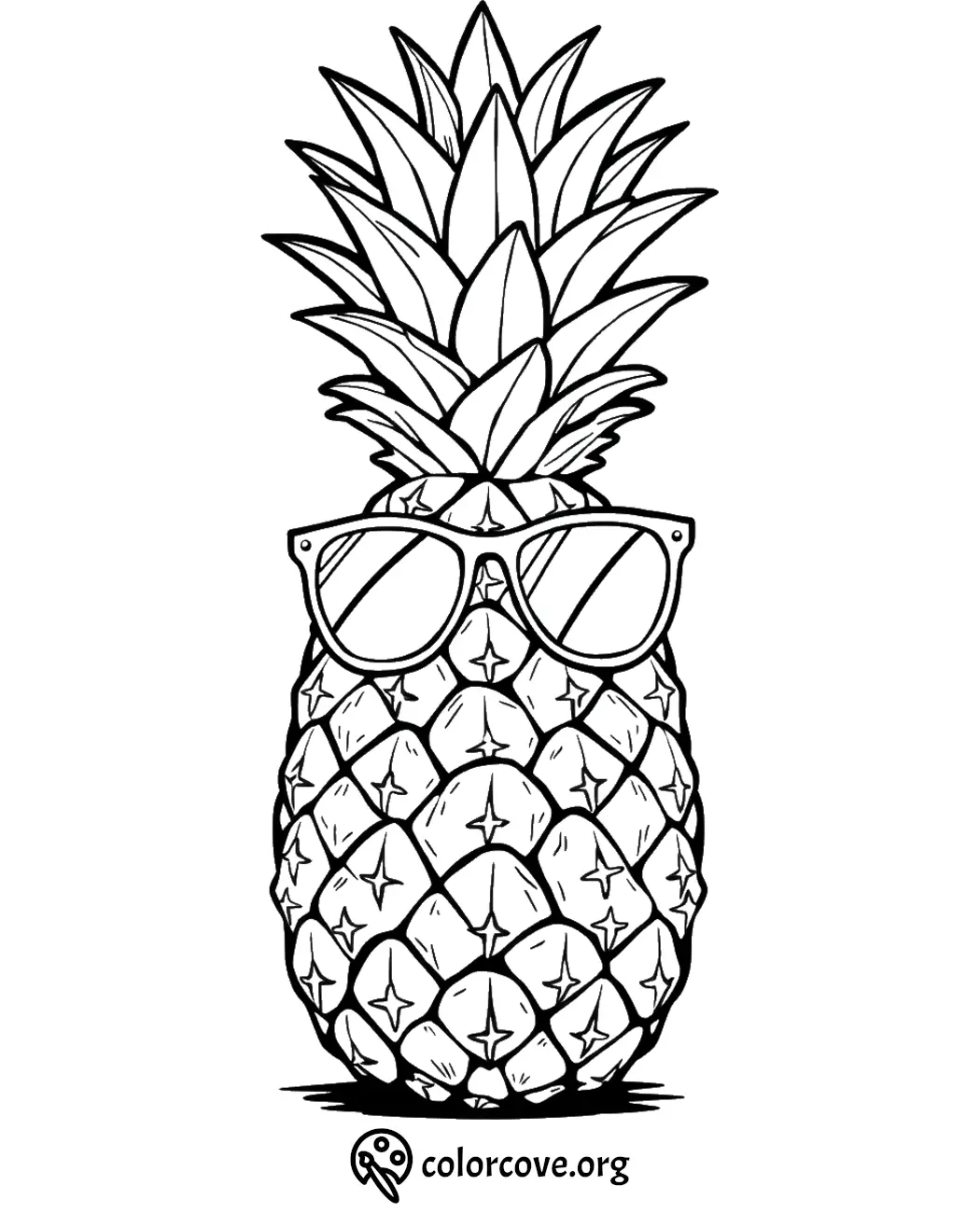 Pineapple coloring page featuring a pineapple wearing sunglasses, perfect for creative coloring fun.