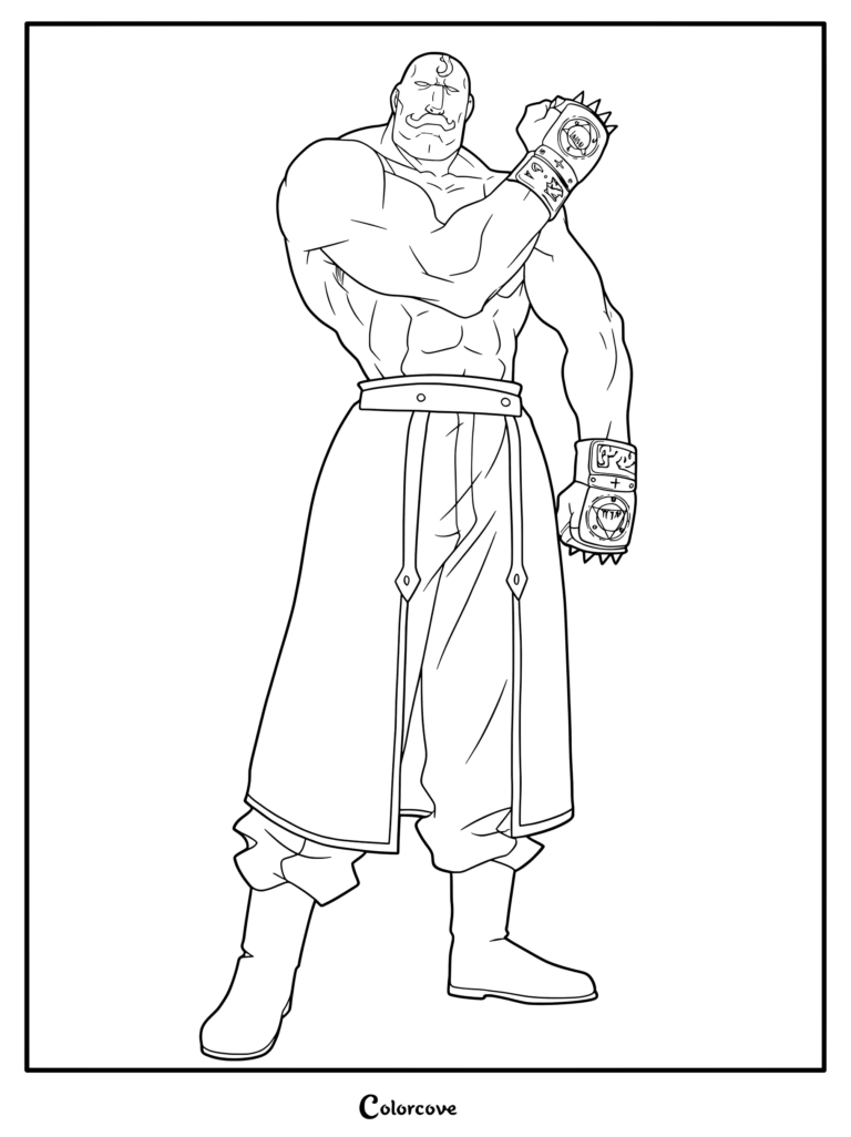 Coloriage au trait à imprimer d'Alex Louis Armstrong prenant une pose musclée emblématique.