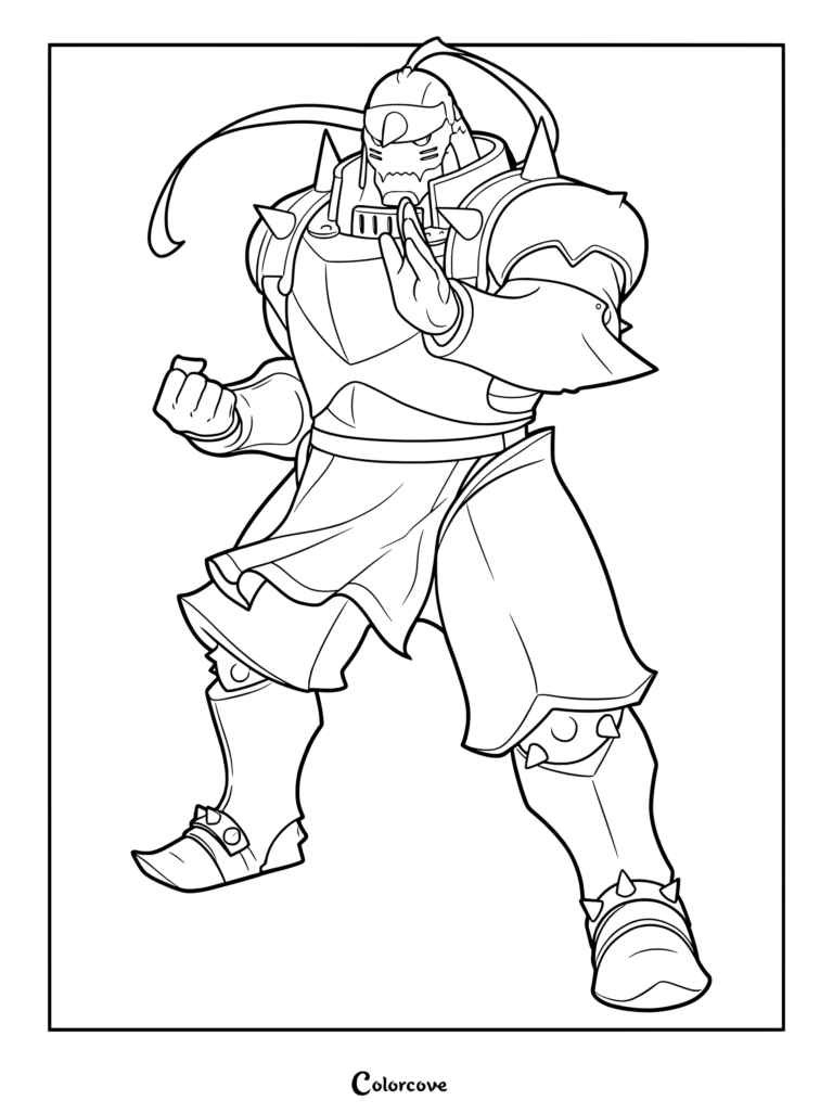 Coloriage d'Alphonse montrant le géant d'armure prêt à intervenir.