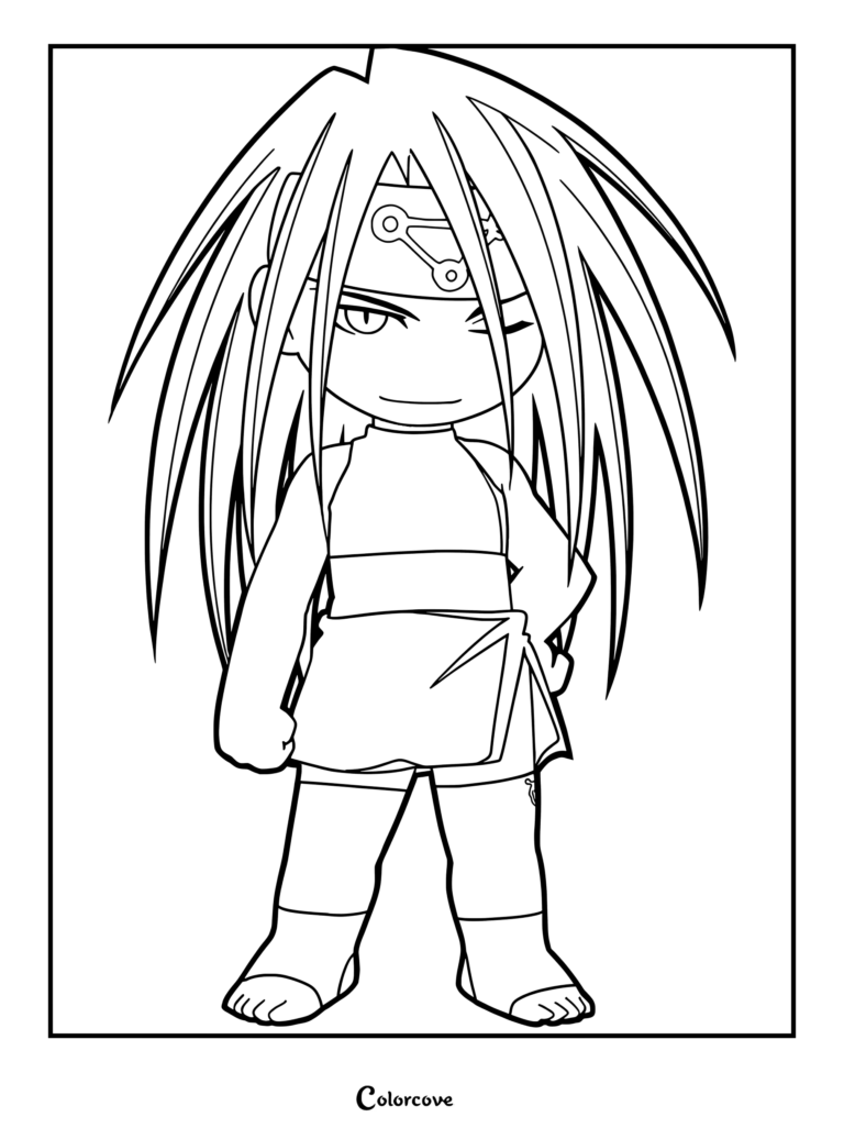 Coloriage de chibi Envy de Fullmetal Alchemist avec ses longs cheveux hérissés et son bandeau