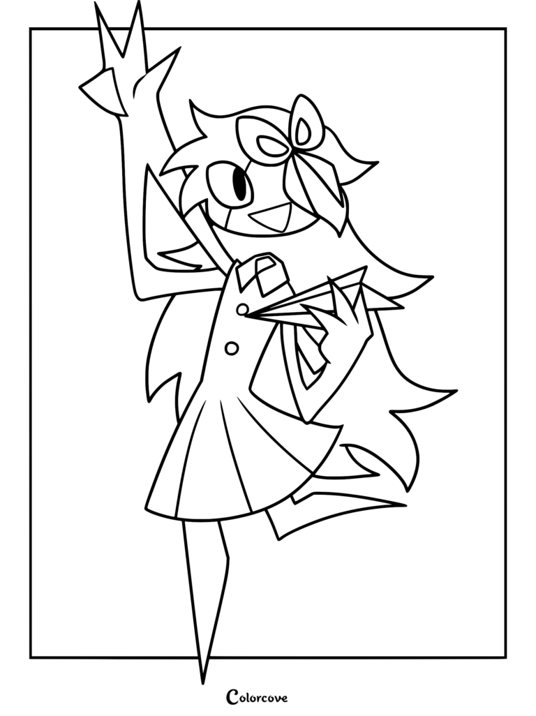 A printable coloring page featuring Margret Sterling from Fundamental Paper Education with a bow in her hair holding a paper airplane.
