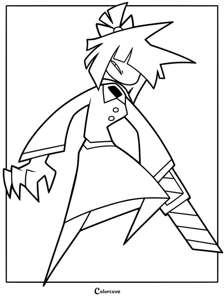 Miss Bloomie from Fundamental Paper Education in a dynamic pose, featured as a printable coloring page with sharp, paper-cutout style line art.