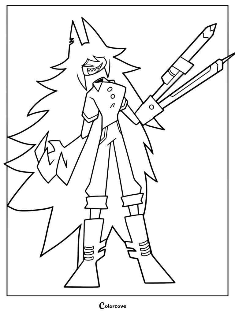 Miss Circle from Fundamental Paper Education standing with her signature compass arm in this printable coloring page.