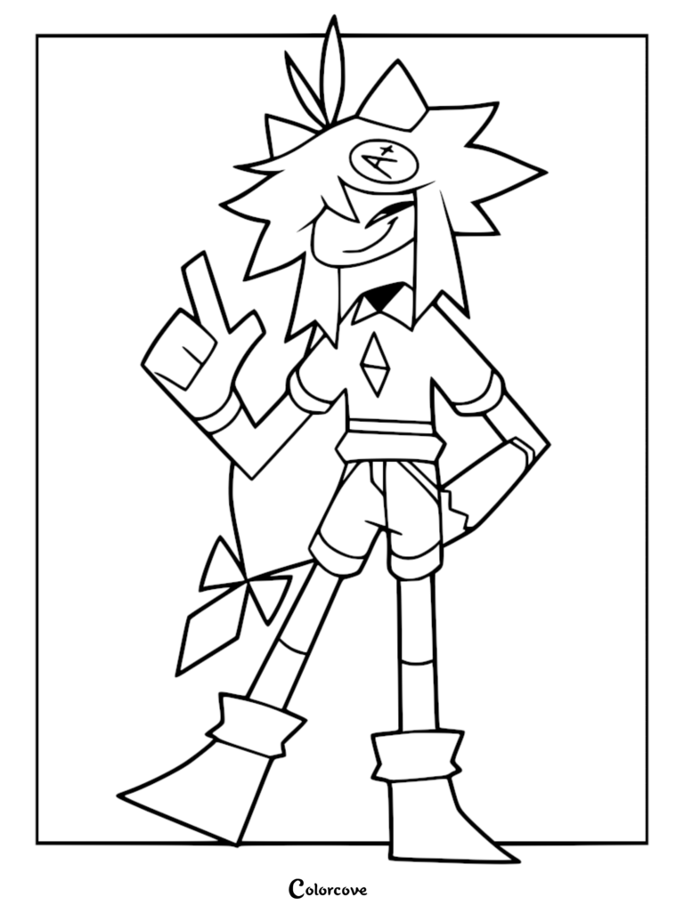 Oliver from Fundamental Paper Education standing in a confident pose as a printable coloring page.