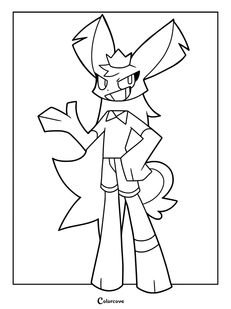 A printable coloring page featuring Petunia from Fundamental Paper Education, showcasing her distinct large ears, crown, and confident pose in a clean line art style.