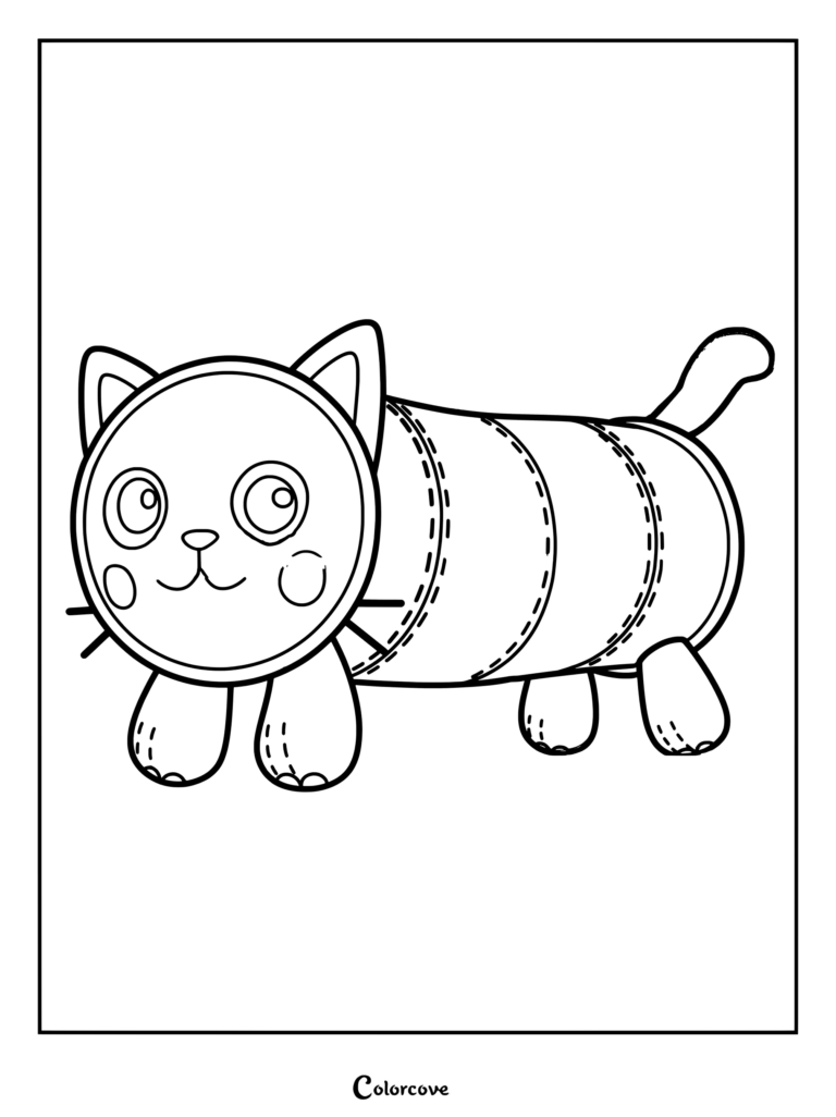 Pillow Cat from Gabby's Dollhouse coloring page featuring the plush feline character with a cylindrical body