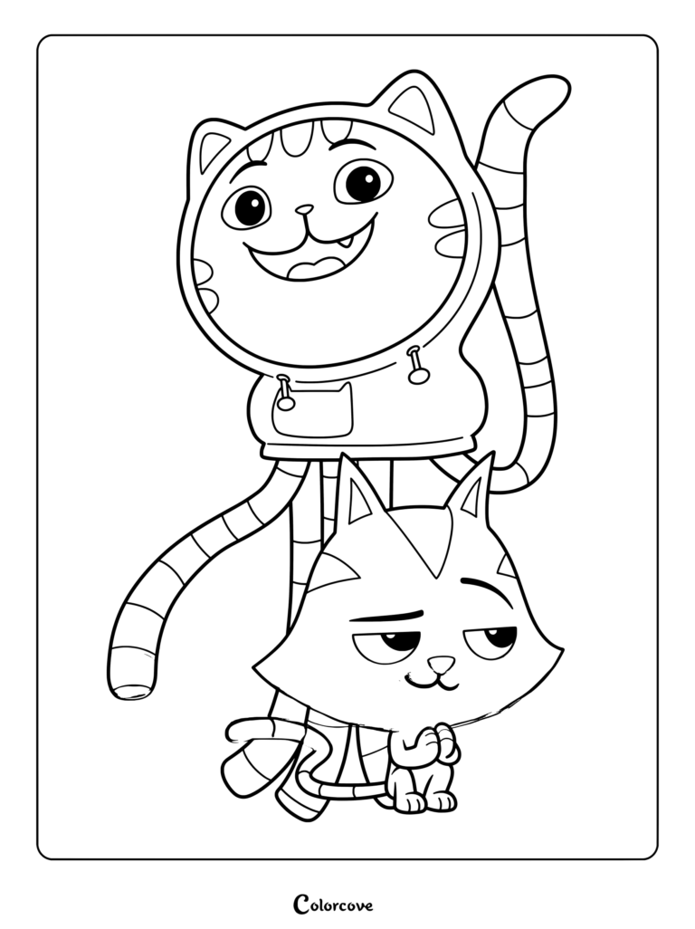 DJ Catnip at the top and CatRat at the bottom from Gabby's Dollhouse coloring page