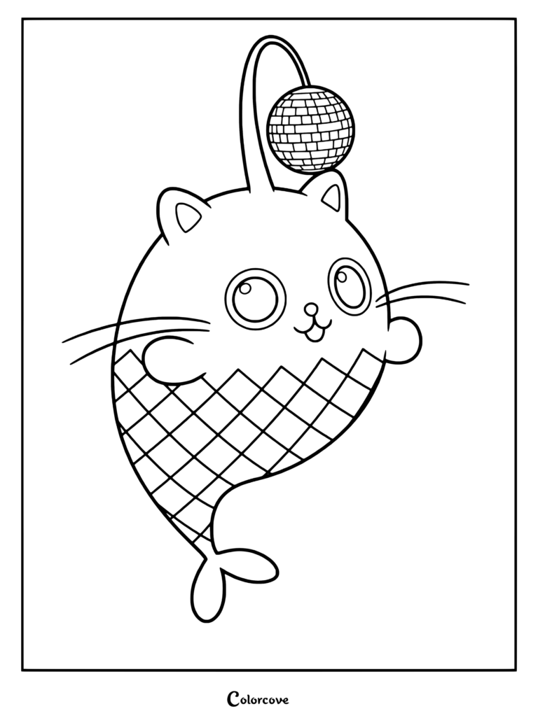 Disco, one of CatRat's pet KittyFish from Gabby's Dollhouse, coloring page