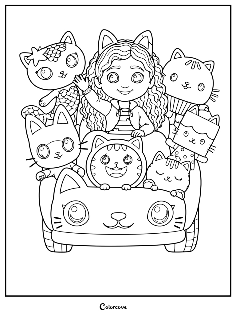 Gabby and several feline friends riding in carlita.