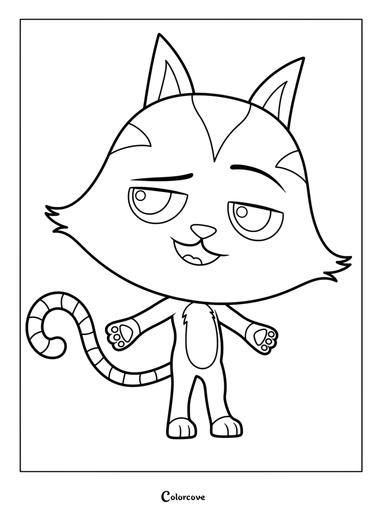 CatRat from Gabby's Dollhouse standing and smiling, printable coloring page for kids