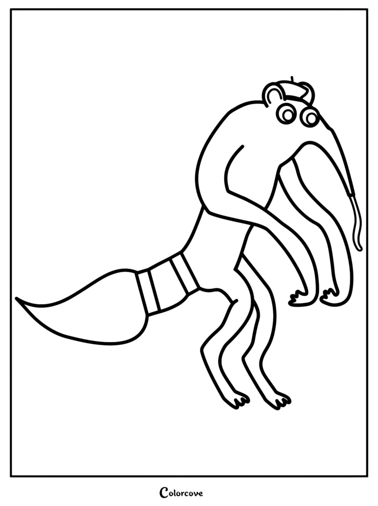 Brushista de la serie de juegos Garten of Banban con un hocico largo, boina y cola de pincel en un formato de dibujo para colorear imprimible.