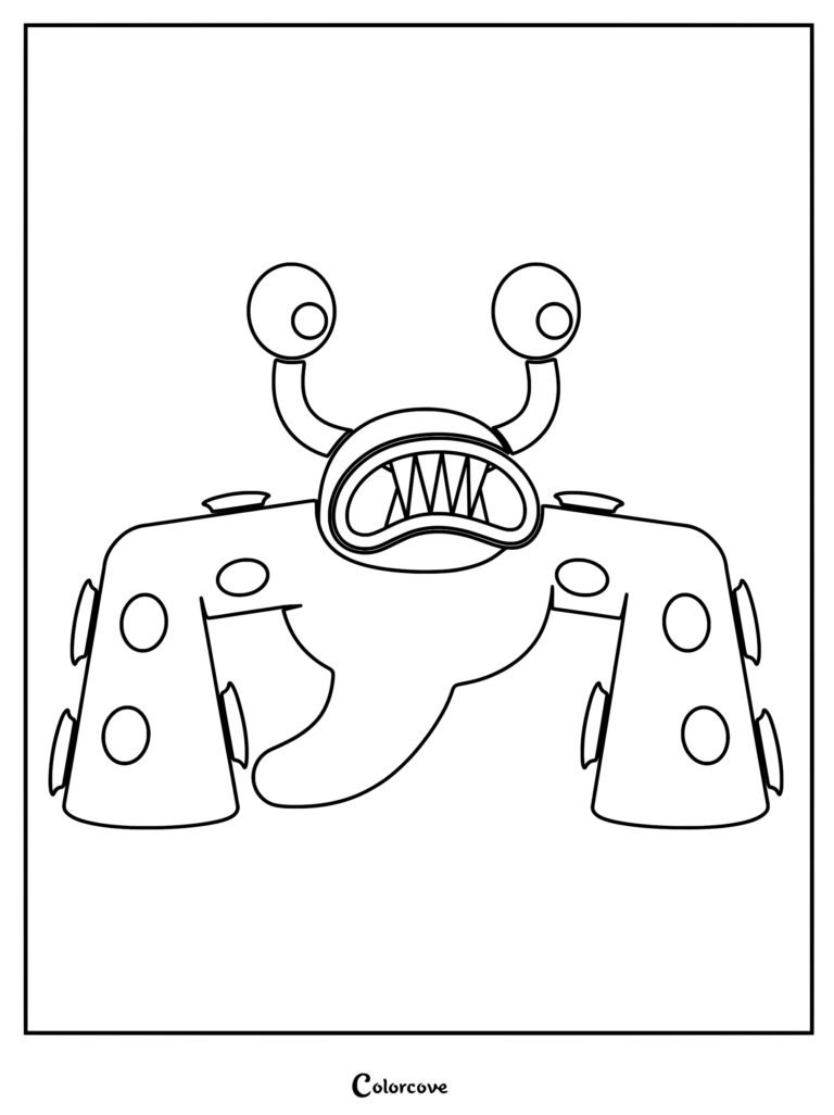 Dibujo para colorear de Nibbler con el monstruo amarillo con manchas naranjas y ventosas de Garten of Banban.