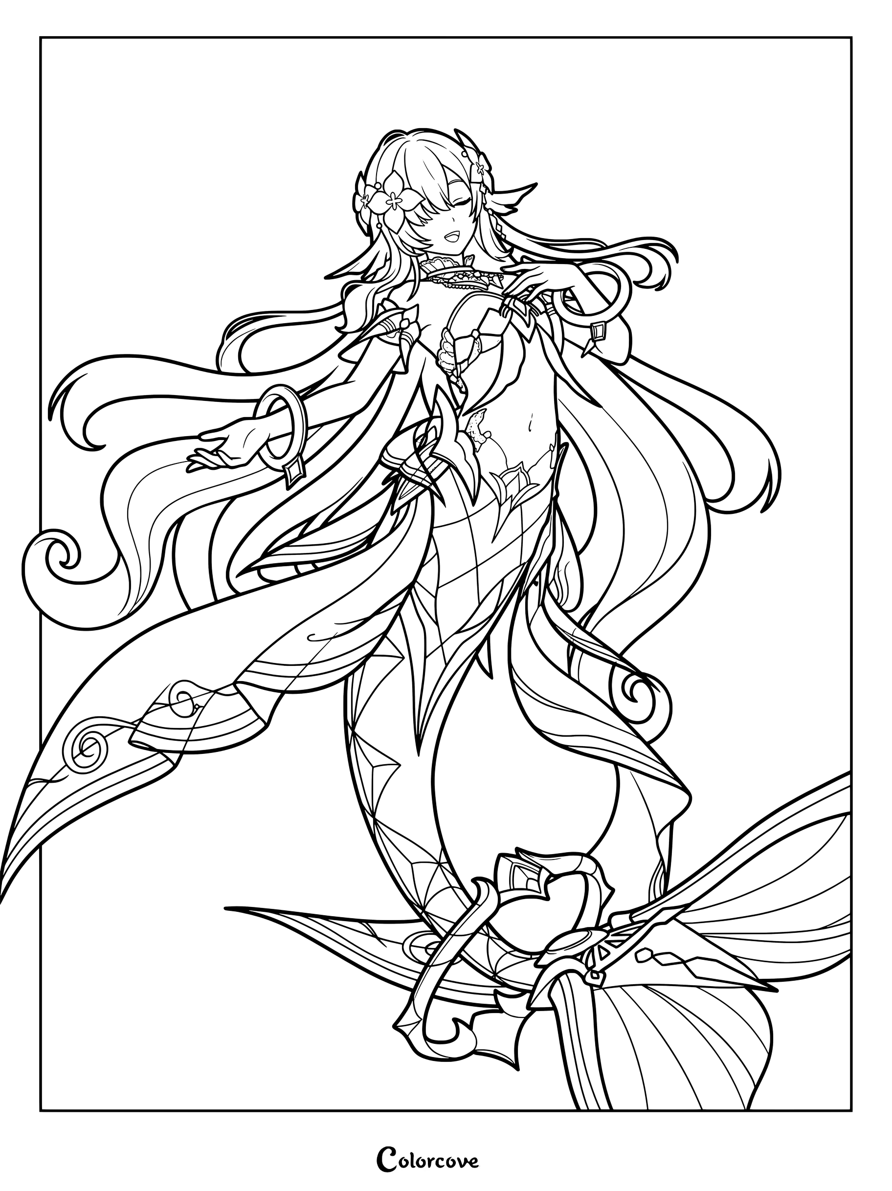 Vodyanitsa coloring page from Genshin Impact.