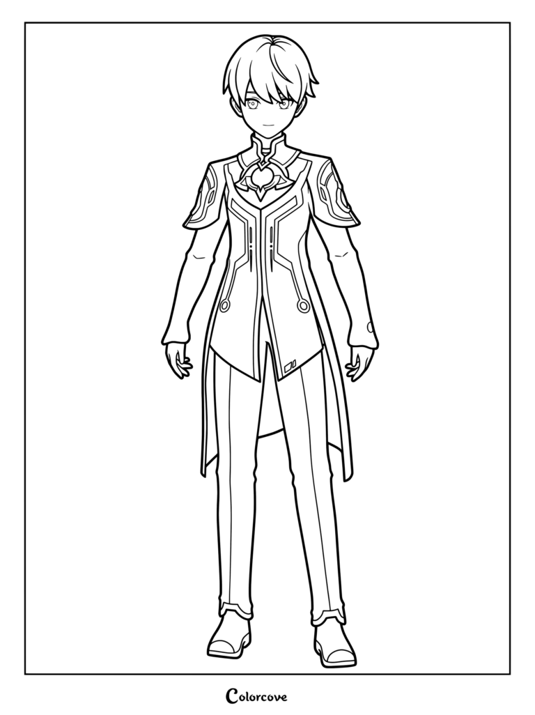 Wonderland Manekin coloring page from Genshin Impact featuring character line art.