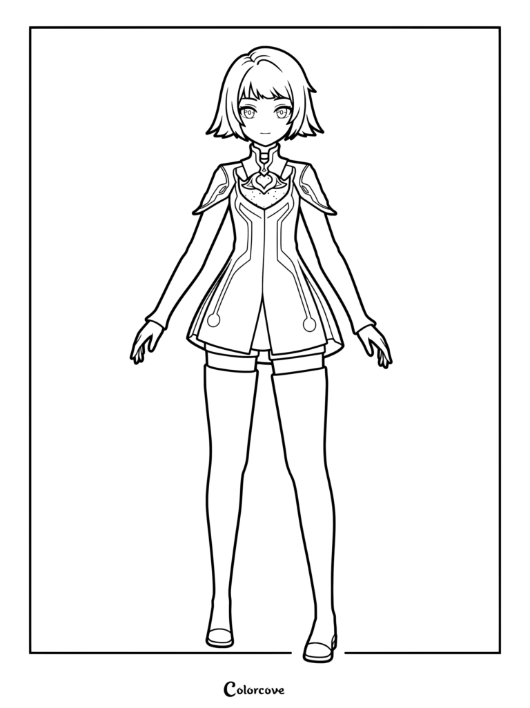 Wonderland Manekin coloring page featuring character details from Genshin Impact.