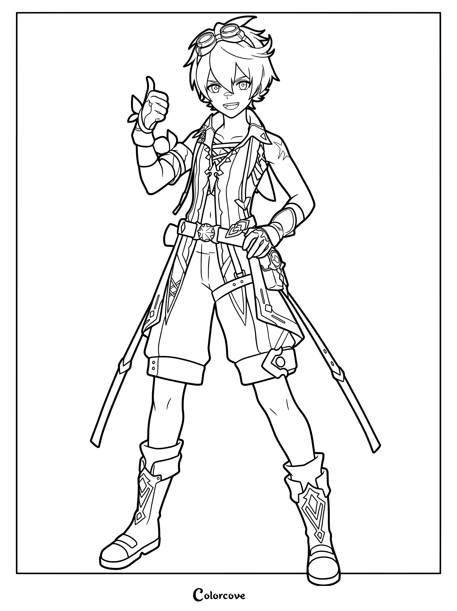 Bennett giving a thumbs up in this free Genshin Impact coloring page.
