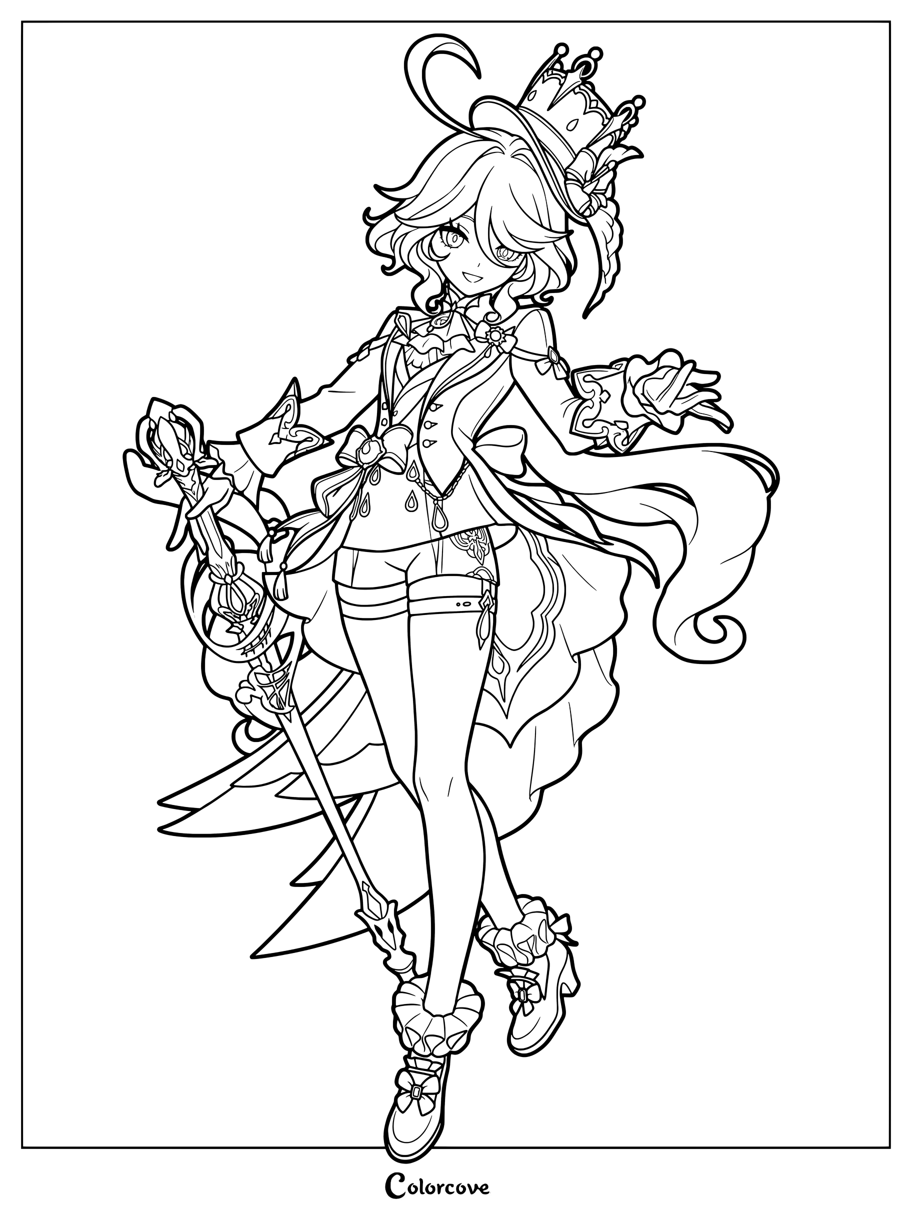 Furina coloring page from Genshin Impact.