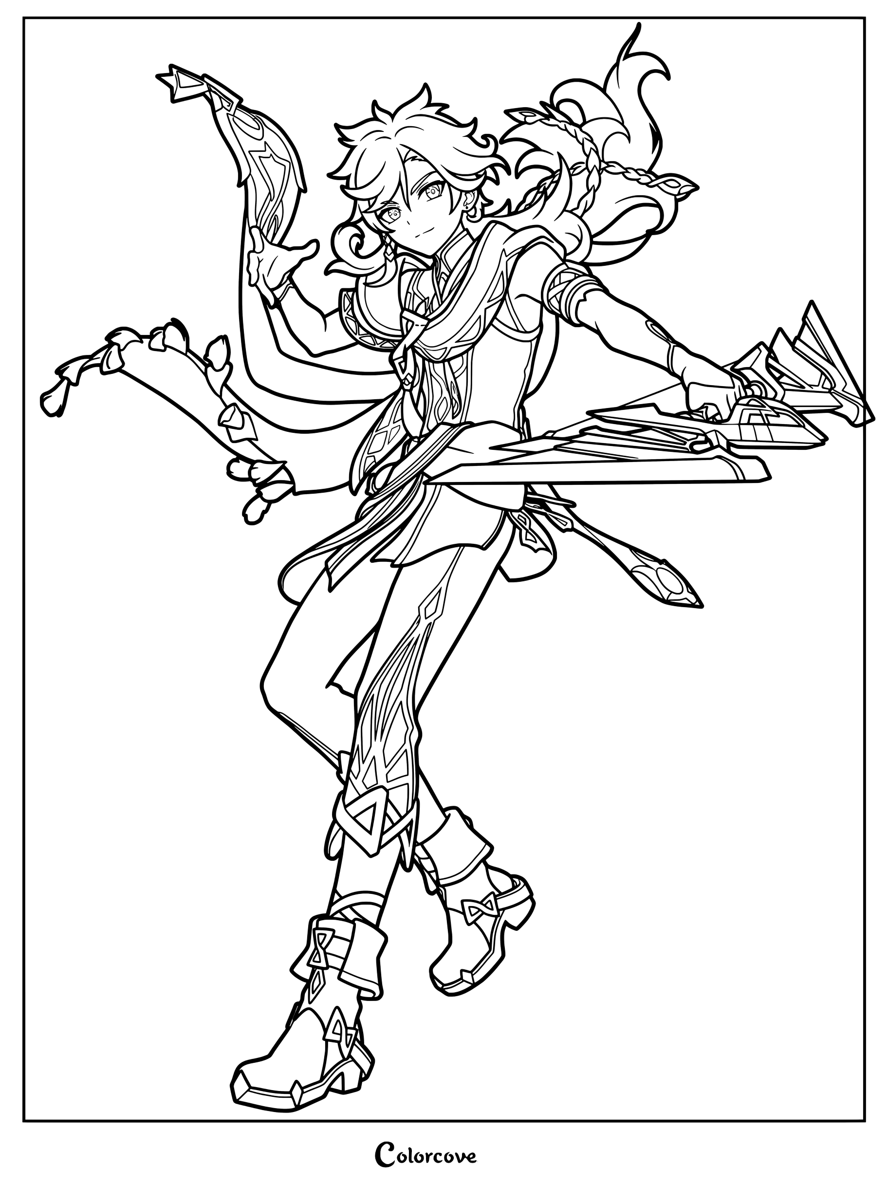 Sethos holding a bow from Genshin Impact coloring page.