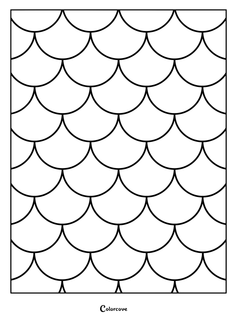 Geometric fish scales pattern coloring page featuring overlapping rounded arcs in neat rows.