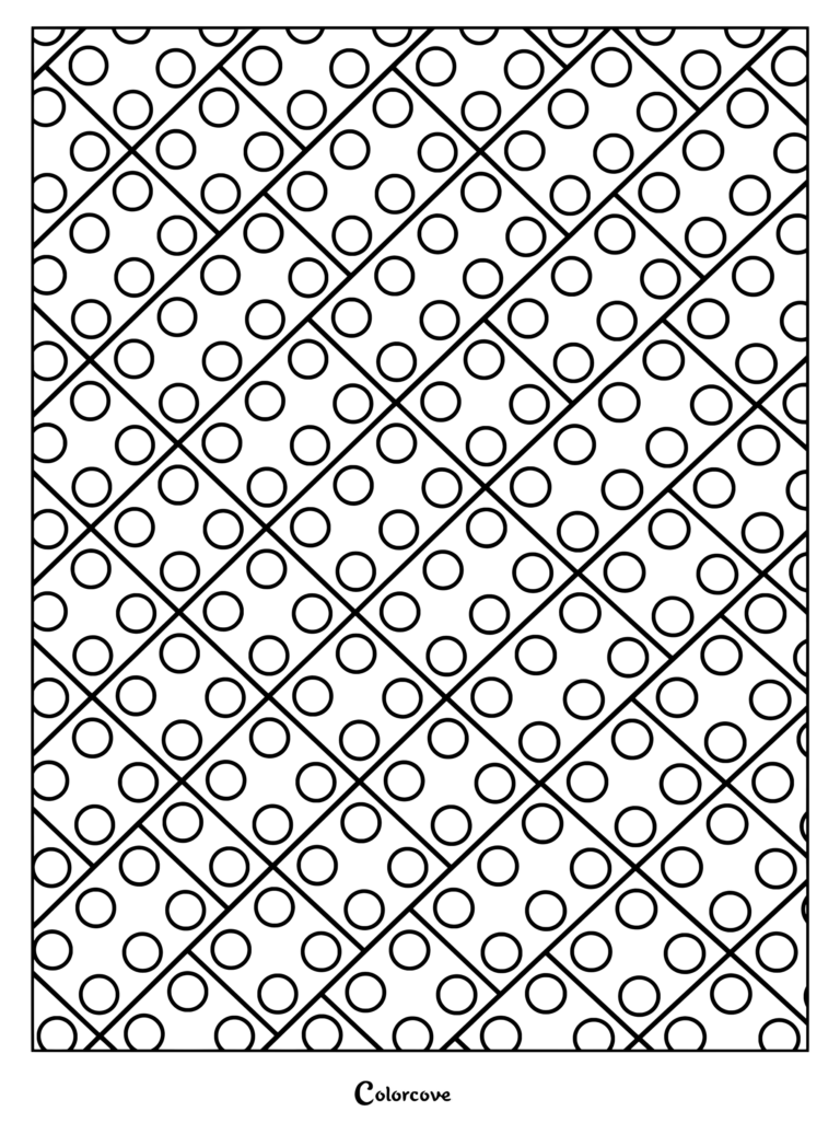 Geometric line art coloring page featuring diagonal stripes and repeating circles.