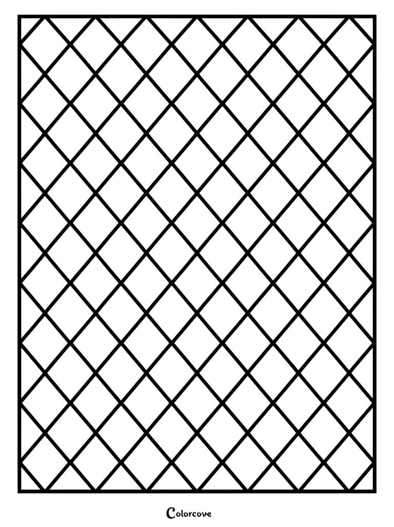 Geometric diamond grid pattern coloring page featuring repeating rhombus shapes