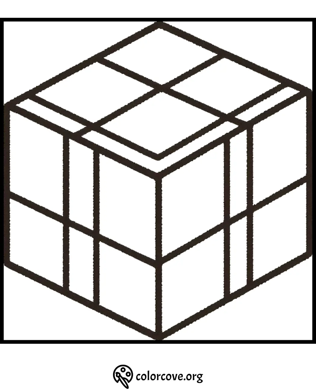 Coloring page featuring a geometric cube design, perfect for both kids and adults. Download and print at colorcove.org.