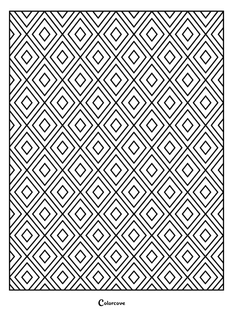Detailed geometric diamond pattern coloring page featuring nested lozenges in a repeating grid