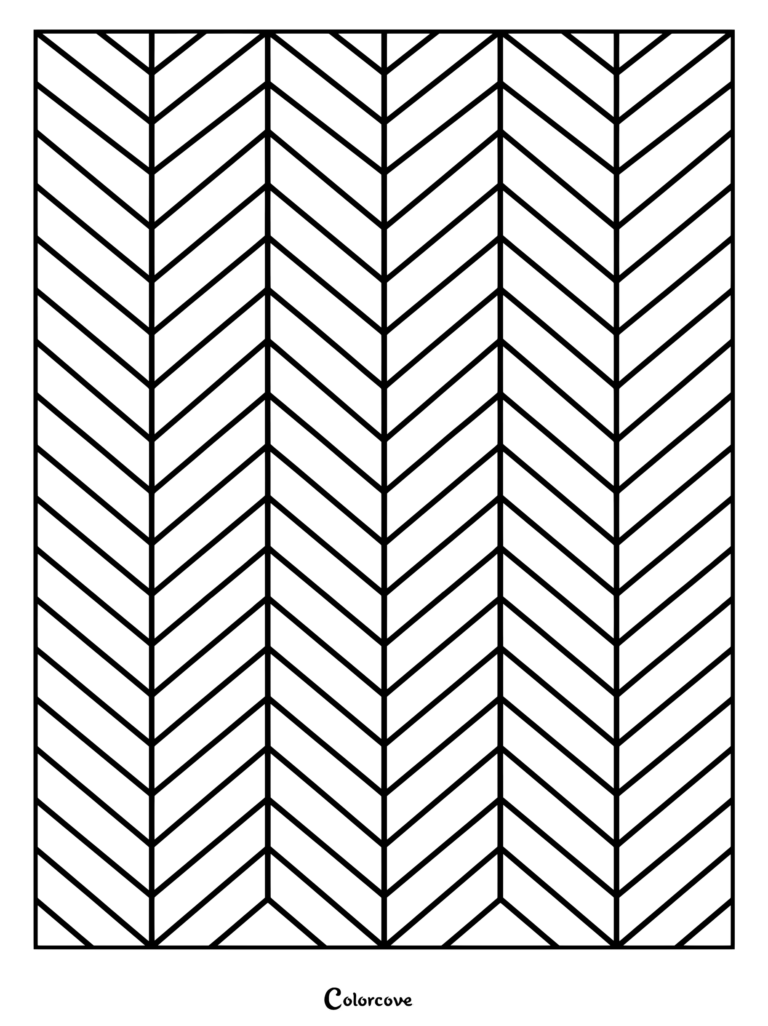 A detailed geometric herringbone pattern coloring page featuring repeating diagonal stripes forming vertical chevrons
