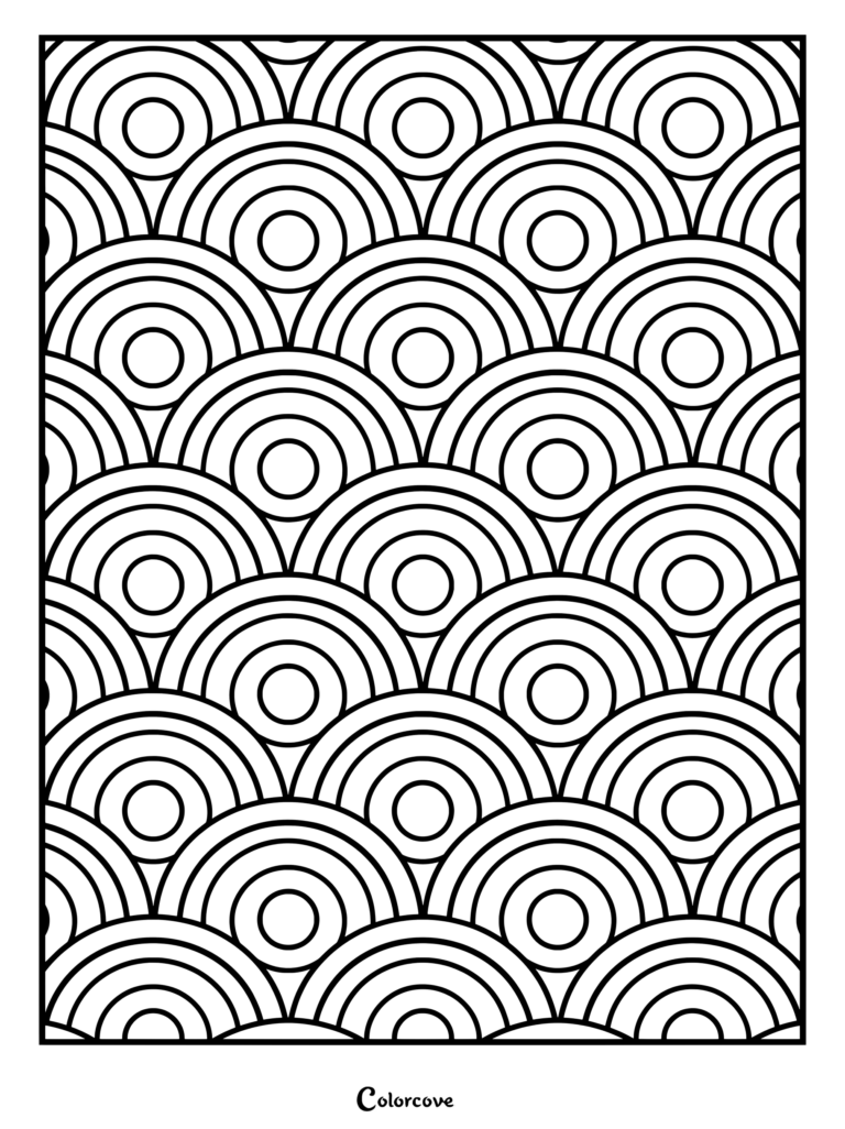 Geometric Japanese wave pattern coloring page featuring interlocking concentric arches
