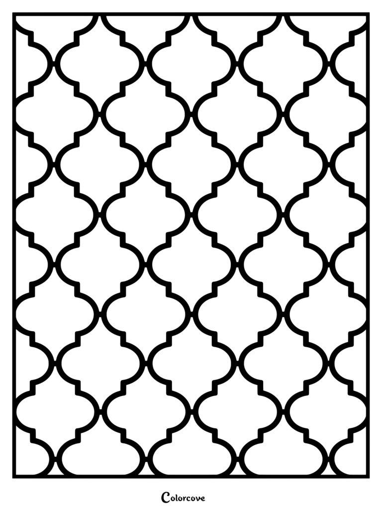 Geometric quatrefoil pattern coloring page featuring interlocking curved shapes