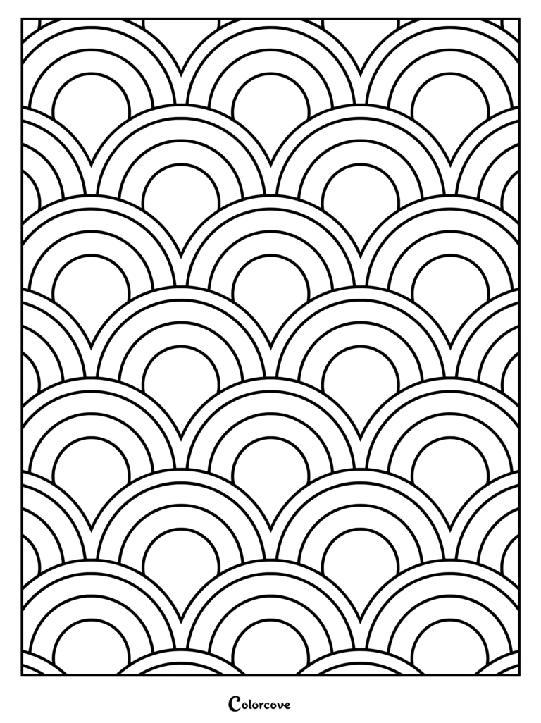Geometric Japanese wave pattern coloring page featuring overlapping concentric arcs