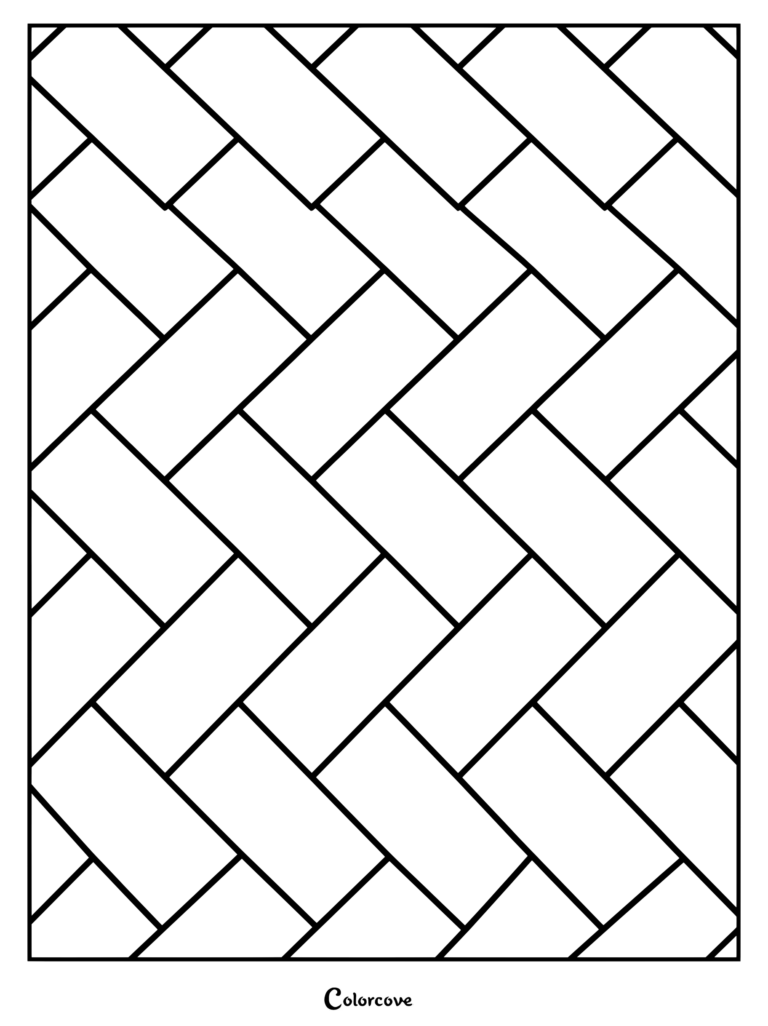 Geometric herringbone pattern coloring page featuring interlocking rectangular tiles in a structured layout