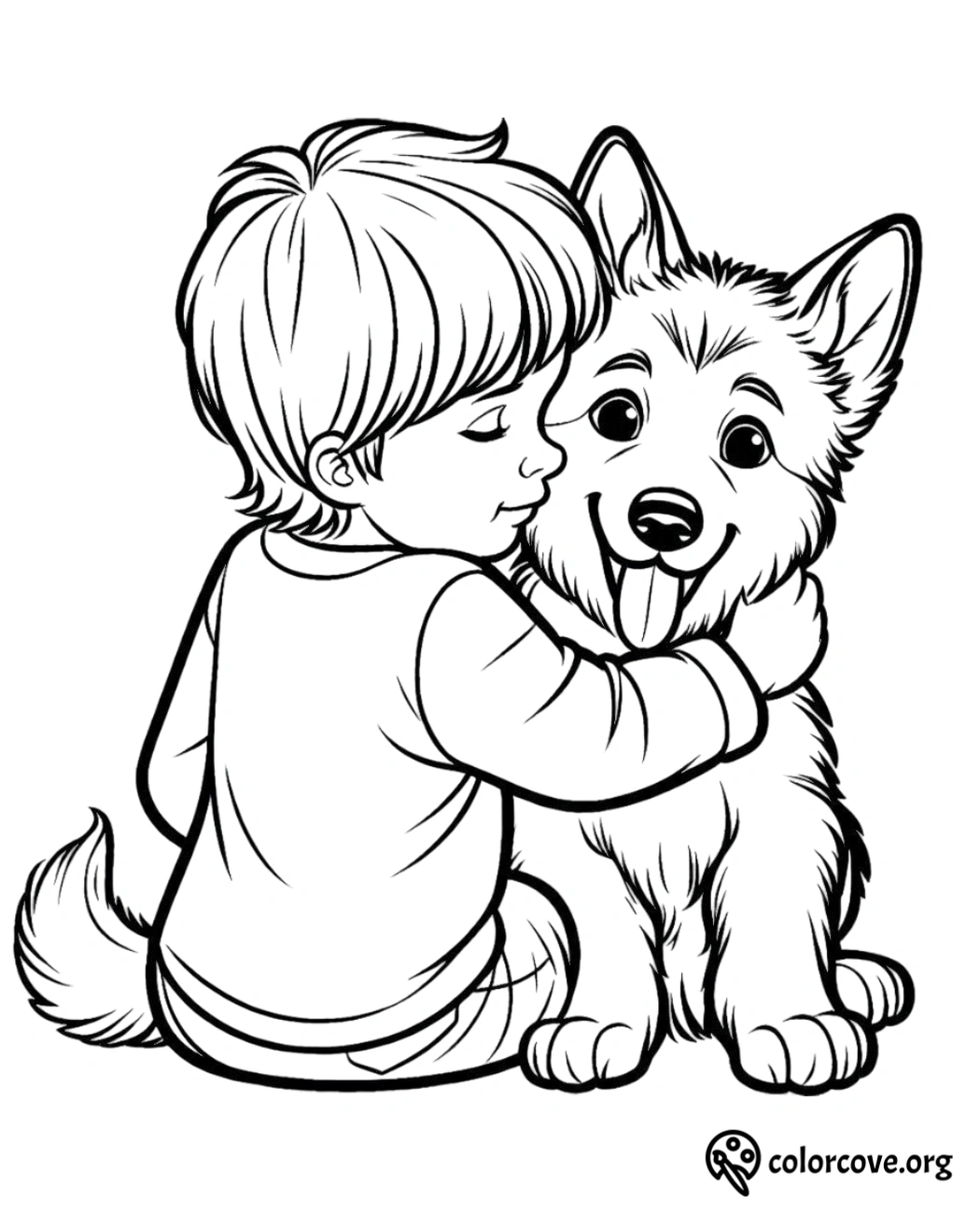 a child hugging a dog