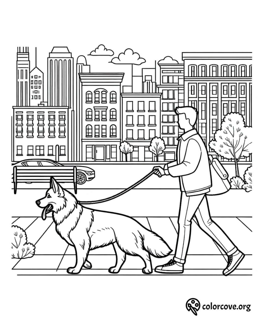 a man walking a dog on a leash