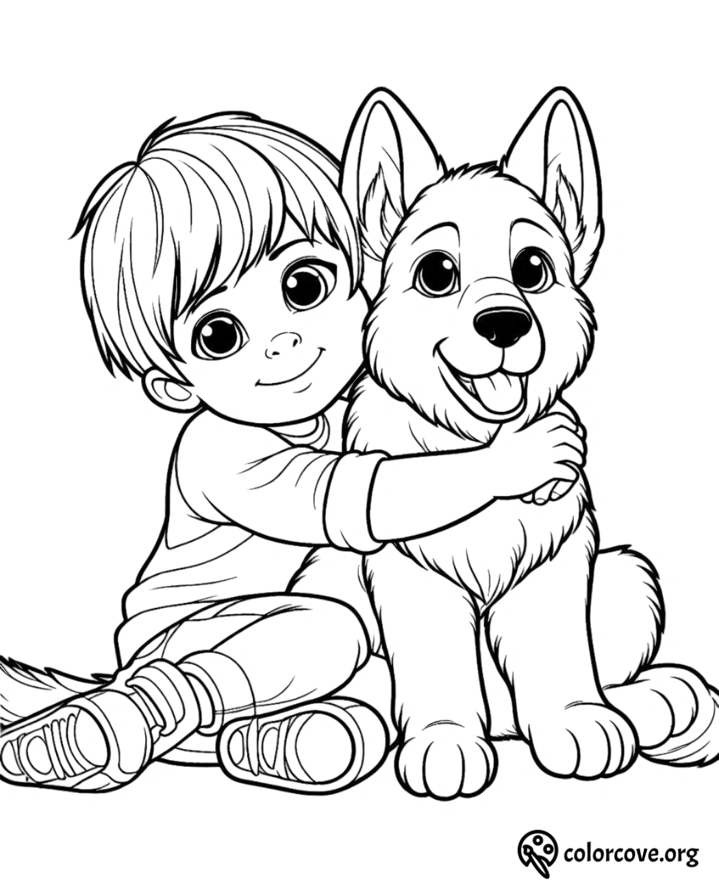 a cartoon of a boy hugging a dog