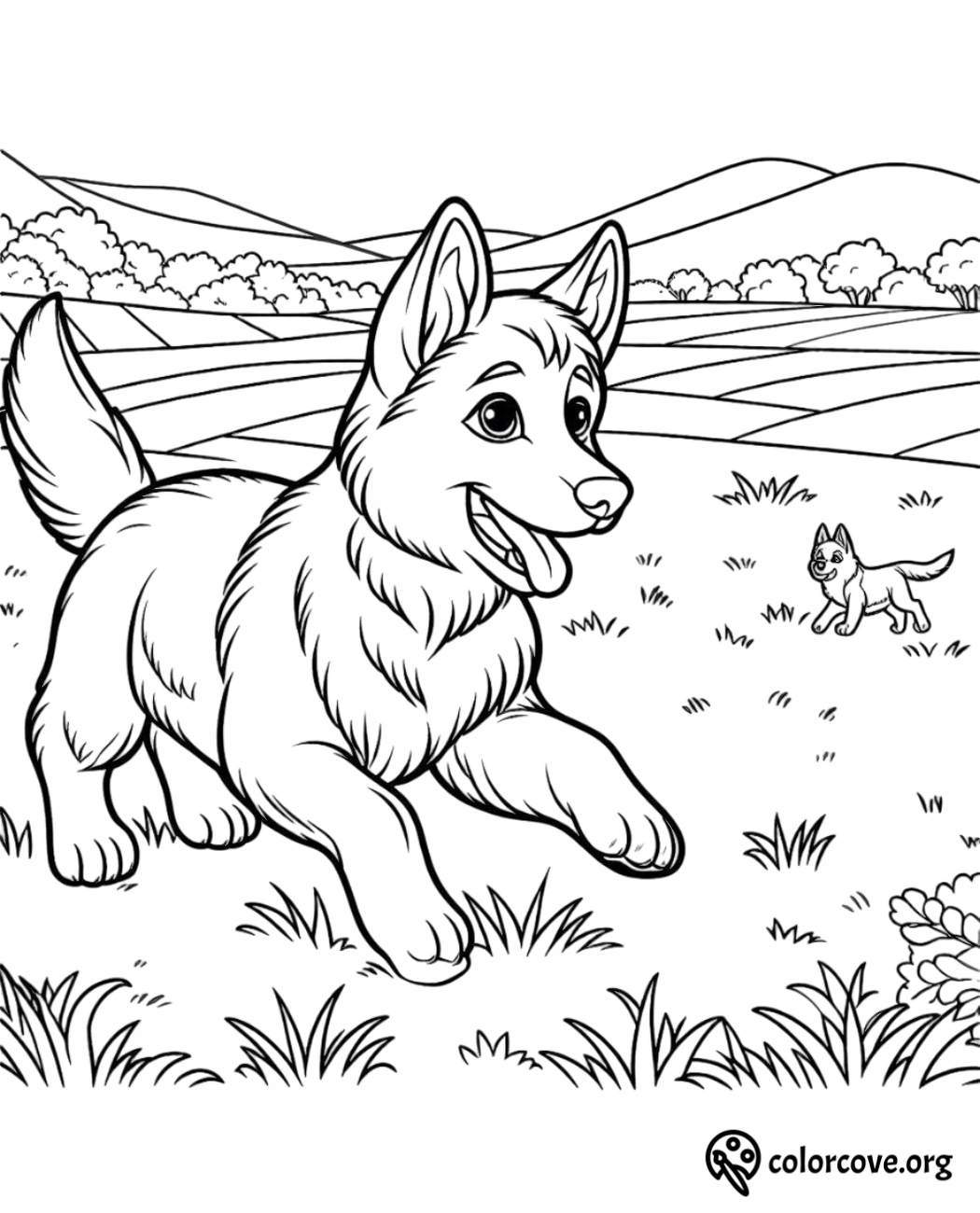 a cartoon of a dog running in a field