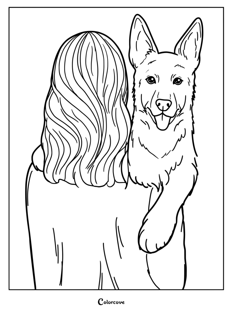girl holds a happy German Shepherd puppy close.