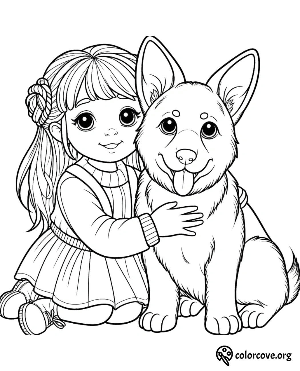 a girl hugging a dog