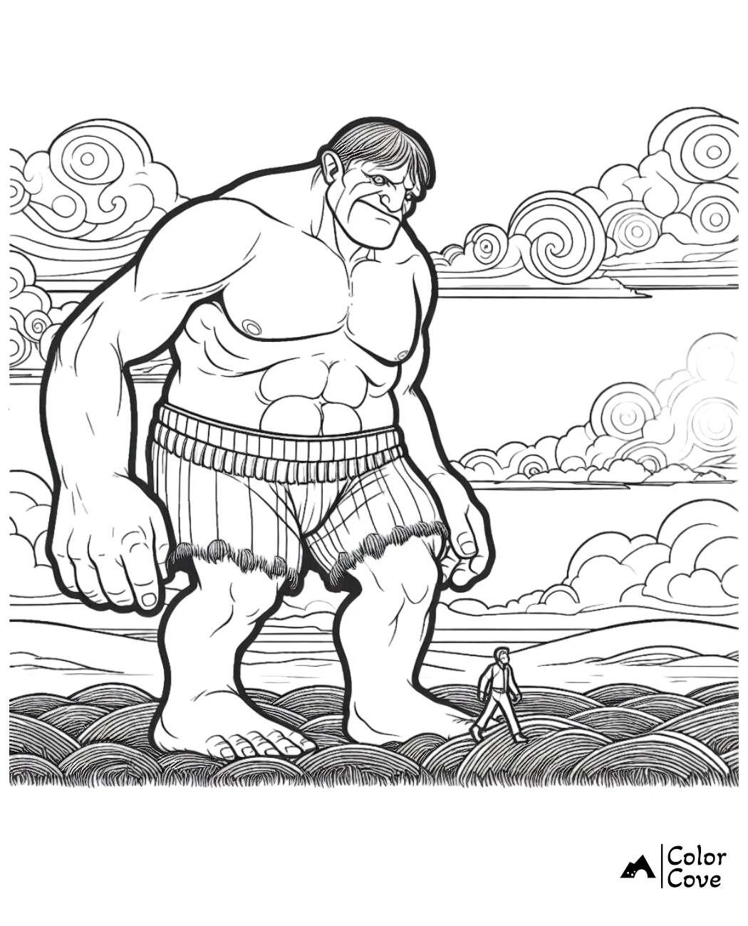 a cartoon of a giant man