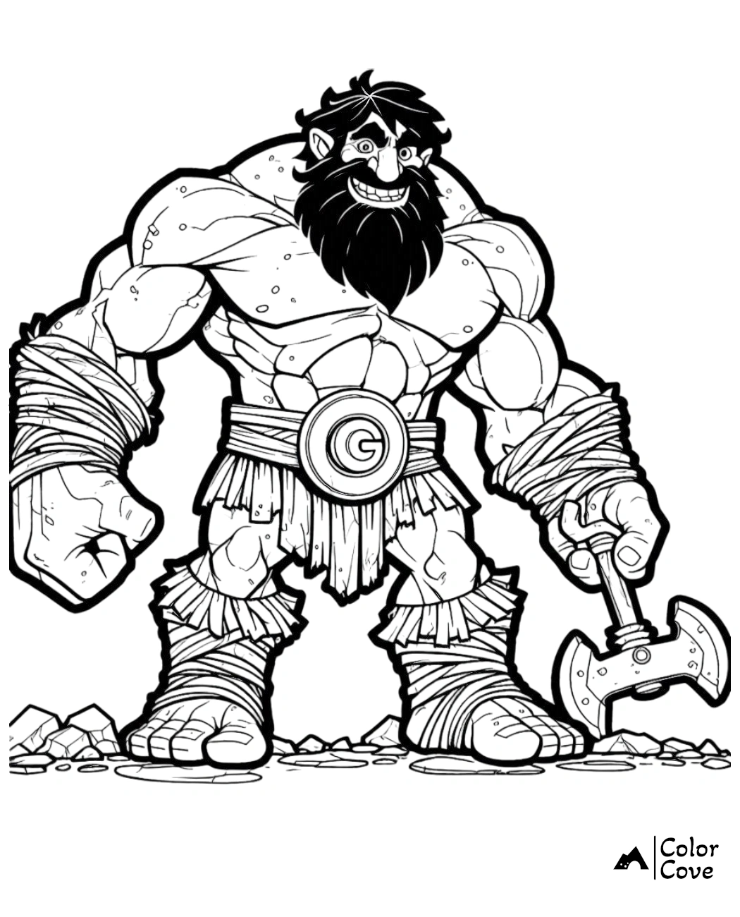 a cartoon of a muscular man holding an axe