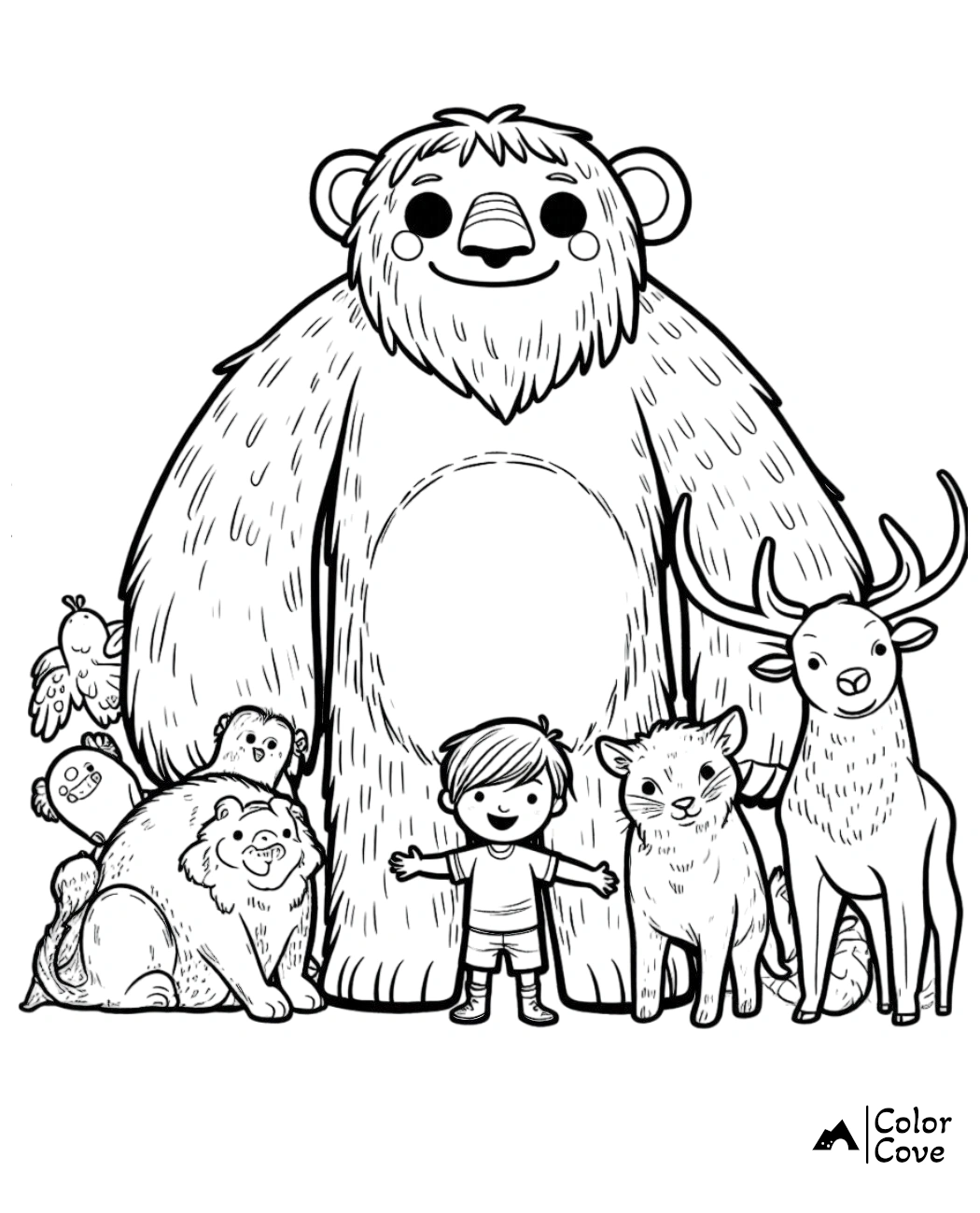 a cartoon of a bear and animals