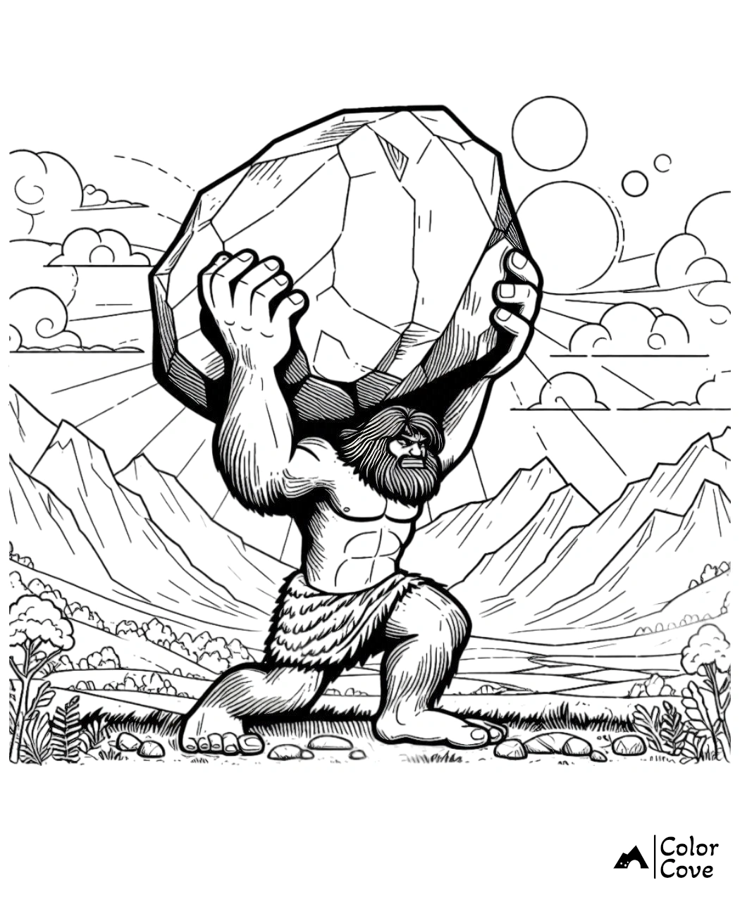 a drawing of a man carrying a large rock